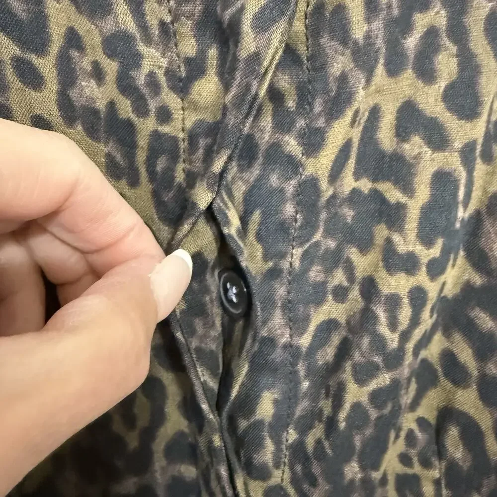 Banana Republic Linen Blend Sleeveless Jumpsuit Size 2 Animal Print Cropped Tie